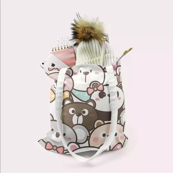 Handbags - Tote bag canvas bear cartoon panda love heart animal colorful shoulder bag